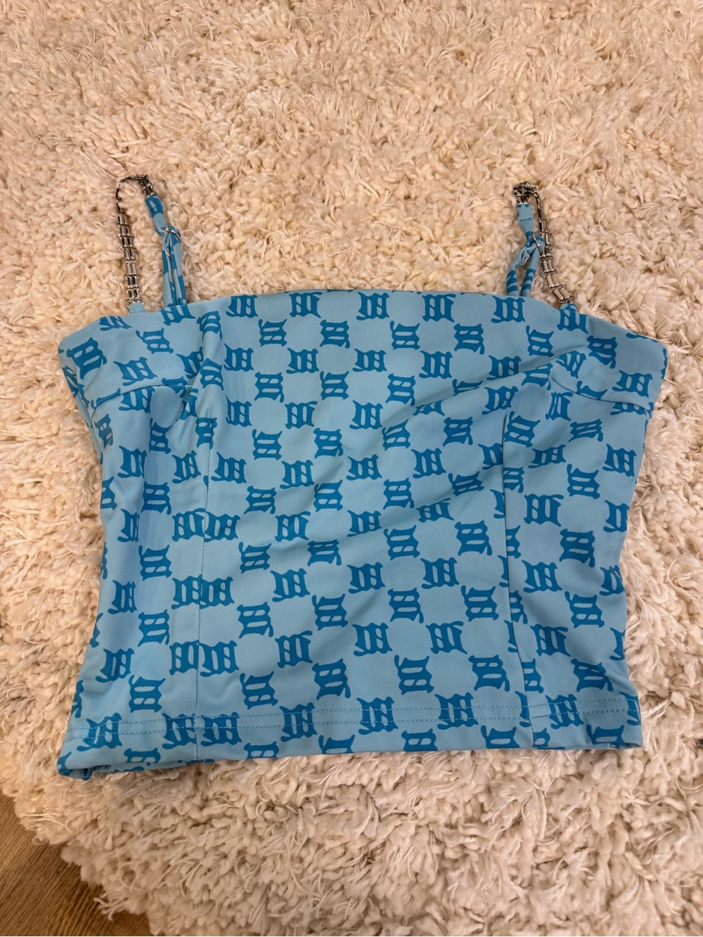 Urban Outfitters Light Blue Logo-Print Chain Strap Cami